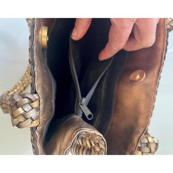 Nine West Gold and Silver Metallic Vintage Woven Purse, Shoulder Bag, Tote - Picture 8 of 10